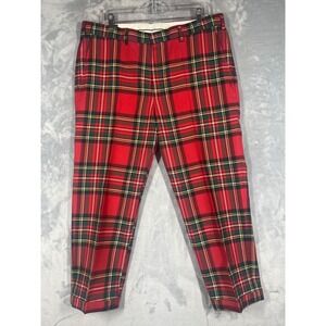 ORVIS Mens Plaid Wool Trousers Pants Size 38x26 Red Green Classic Fit